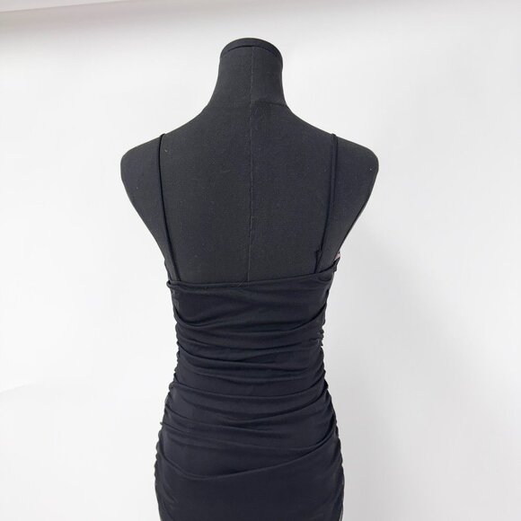 VINTAGE 90S STYLE BLACK RUCHED LONG MAXI DRESS - Picture 5 of 14